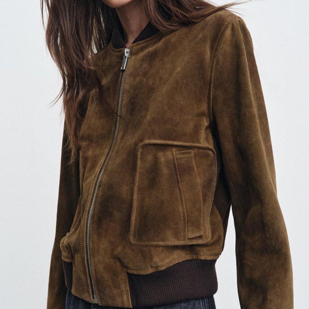 ZARA 100% SUEDE BOMBER JACKET ZW COLLECTION LIMITED EDITION - Picture 5 of 6